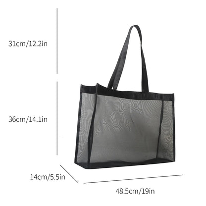Fashion Totes Bags Large Capacity Mesh Top-Handle Handbag Solid Color Storage Bags Transparent All-match for Beach Swimming