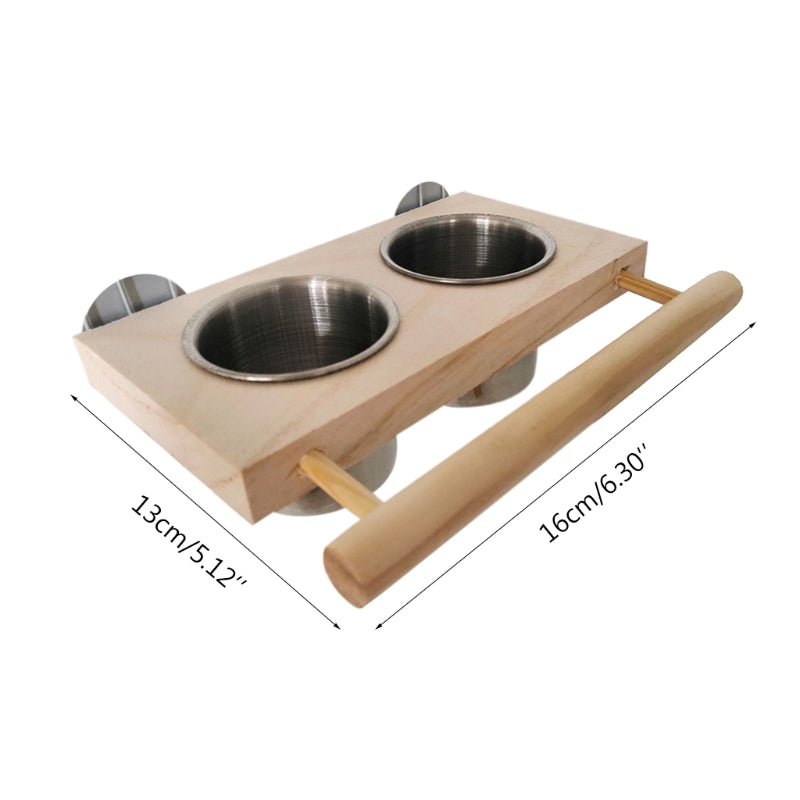 Bird Feeding Cup Hanging Parrot Feeder Stainless Steel Food Water Bowls with Platform Perch for African Greys Budgies Y5GB