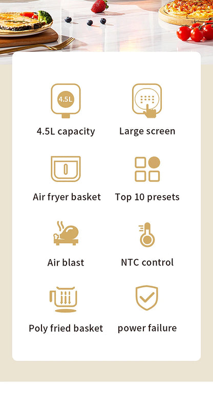 Smart Electric Air Fryer Large Capacity Convection Oven Deep Fryer Without Oil Kitchen 360°Baking Viewable Window Home Applianc