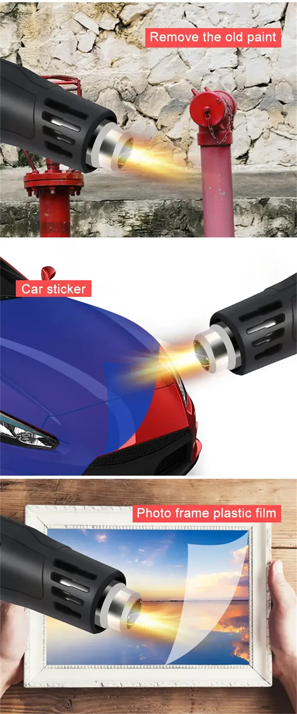 2000W Hot Air Gun High Power Temperature Regulating Industrial Electric Heat Gun Automobile Film Baking Gun Tool