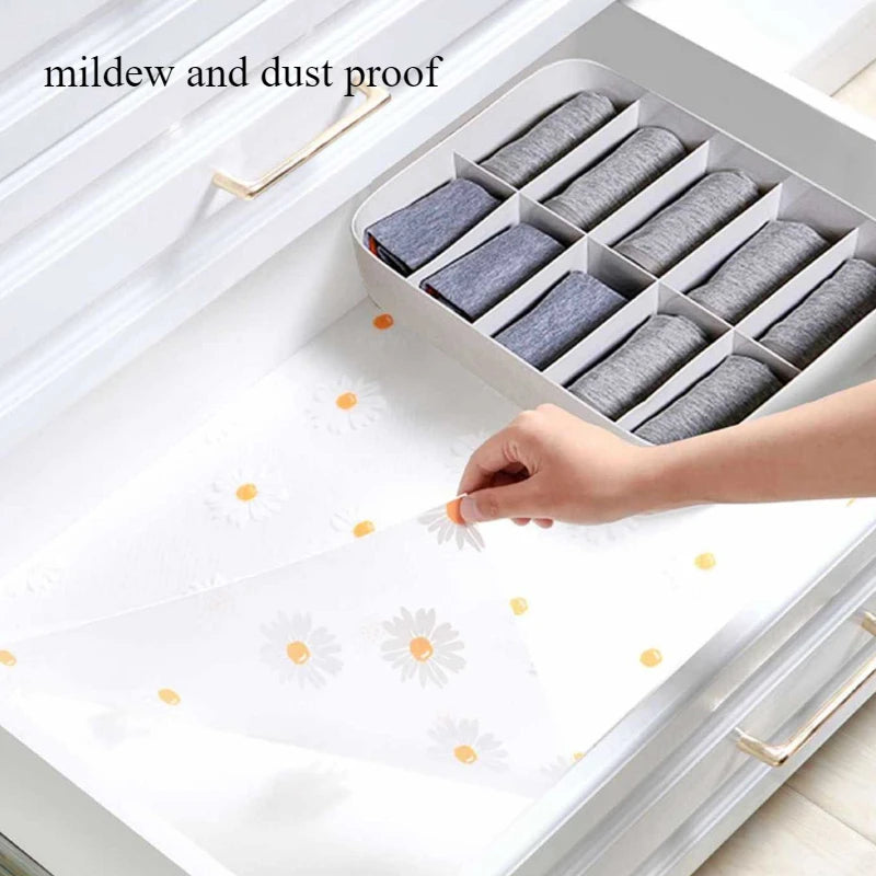 1 Roll Daisy Shelf Liner For Kitchen Cabinets EVA Waterproof Fridge Pad Cupboard Mat Easy Placemats Non-Adhesive Drawer Liner