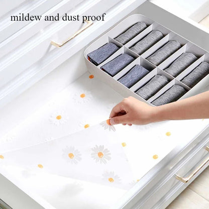 1 Roll Daisy Shelf Liner For Kitchen Cabinets EVA Waterproof Fridge Pad Cupboard Mat Easy Placemats Non-Adhesive Drawer Liner