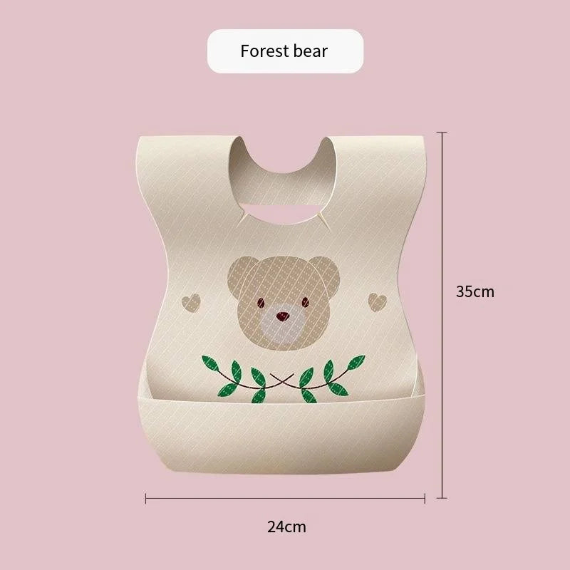 50-Pack Disposable Bibs for Babies Aged 6 Months to 2 Years Cartoon Bear Feeding Bib for Boy Girl Non-woven Drool Towel