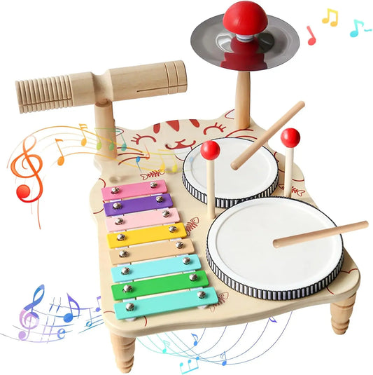 Wooden Music Toys For Babies Children's Multifunctional Music Knocking Table Early Education Kids Drum Set Music Toy Baby Gift