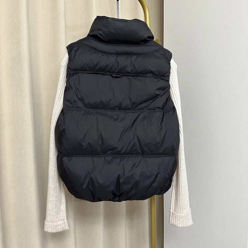 Down Jacket Women Sleeveless 2024 New Down Vest Female Standing Collar Short Coat Loose White Down Jacket Vest Small European