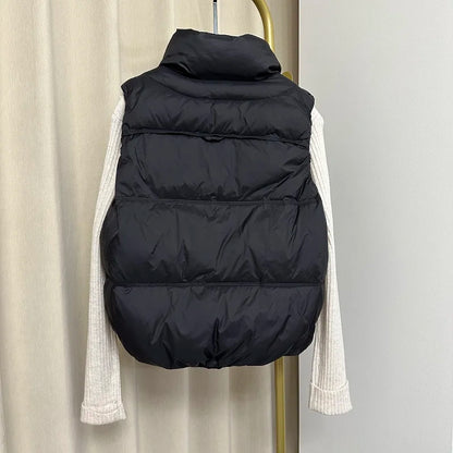 Down Jacket Women Sleeveless 2024 New Down Vest Female Standing Collar Short Coat Loose White Down Jacket Vest Small European