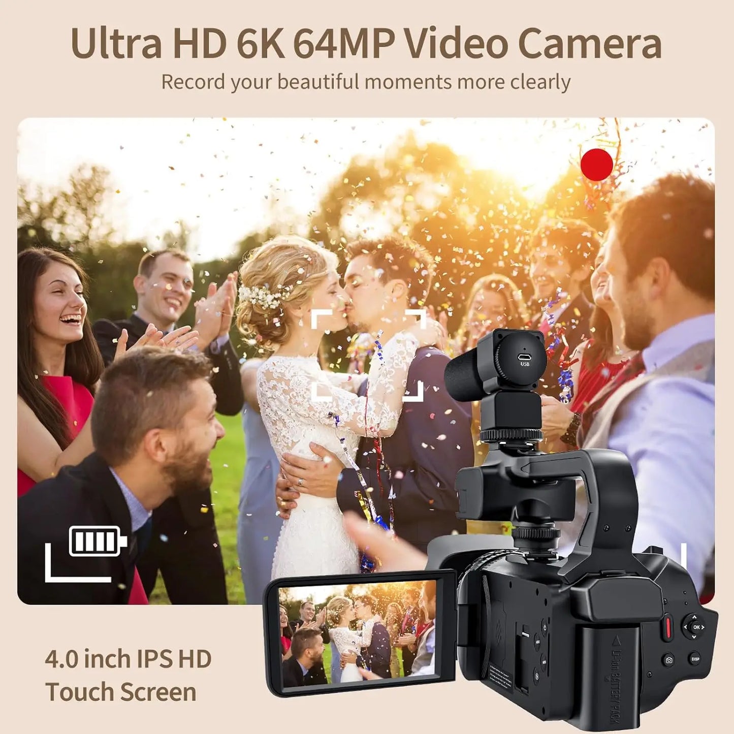 6K Professional Video Cameras for Photography 64MP Ultra HD 18X Digital Zoom Camcorders YouTube Live Streaming Vlog Recorder