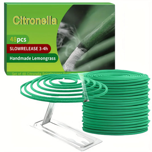 48 Scented Candles with Stand - Natural Lemongrass Fragrance for Outdoor, Swimming Pool Side, Courtyard, Porch, Deck, Camping and Hiking