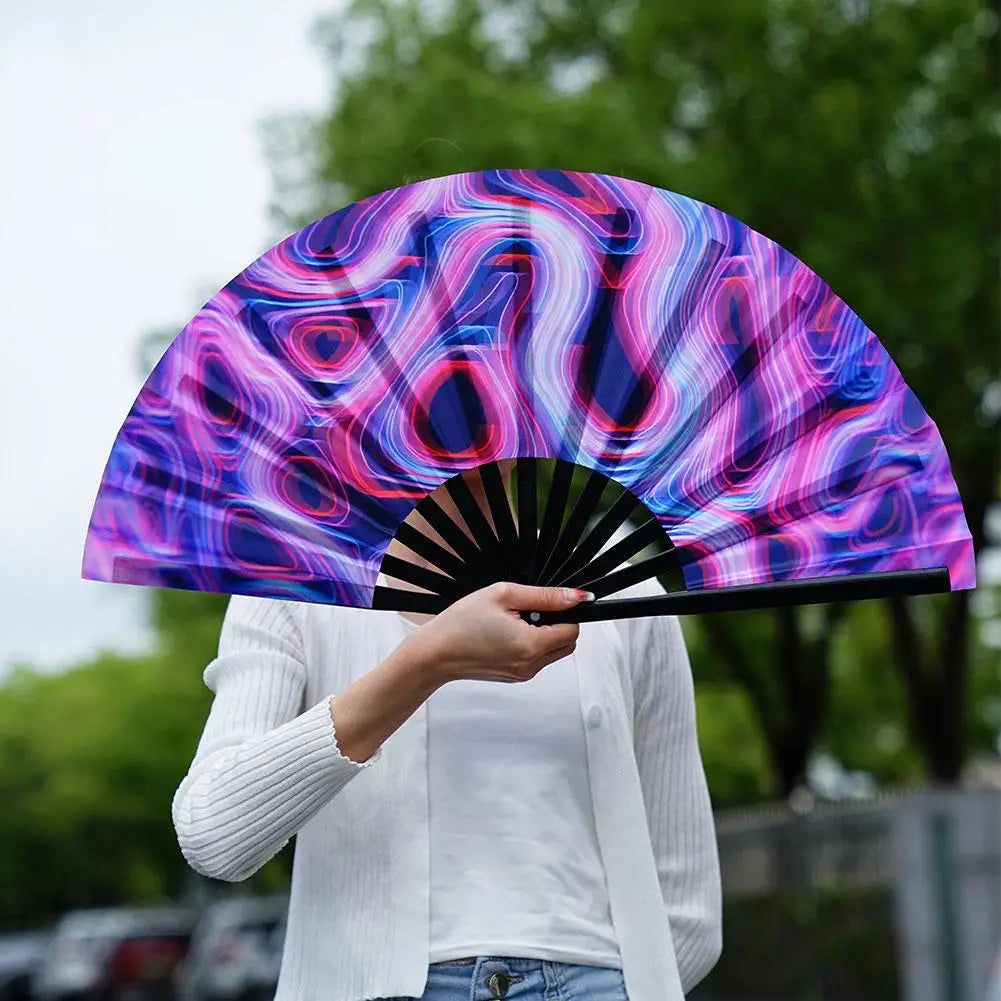 33cm Large Folding Hand Rave Fan Chinease/Japanese Gifts Fan Dance Music Colorful Fan Festival Fan Gradient Reflective Fold