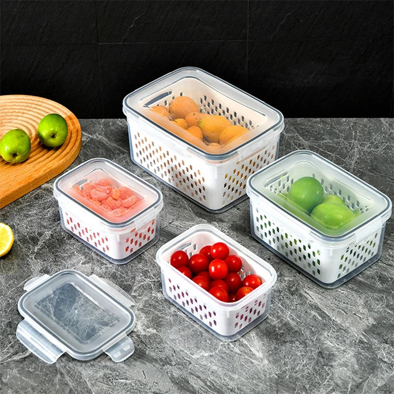 Refrigerator Storage Box Fridge Organizer Fresh Vegetable Fruit Boxes Drain Basket Containers Pantry Kitchen