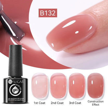 UR SUGAR 7ml Pale Pink Rubber Base Gel Nude Color Semi Permant Soak Off UV LED Self-leveling Gel Varnishes Great Coverage