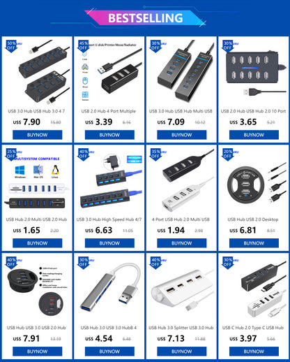 USB Hub 3.0 Hub USB 3 USB 2.0 Multi USB Splitter Power Adapter 4/7 Port Multiple Expander 2.0 with Switch for PC Accessories
