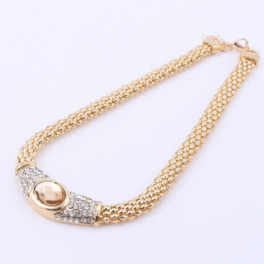 Party Accessories Wedding  Jewelry Sets For Women Pendant Statement African Beads Crystal Necklace Earrings Bracelet Ring