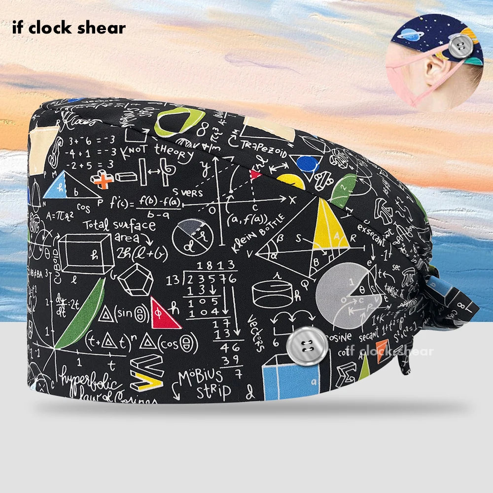 Printing Clinic Pharmacy Work Hat Dentistry Operating Room Doctor Scrubs Hats Adjustable Medical Nurse Accessories Surgical Caps
