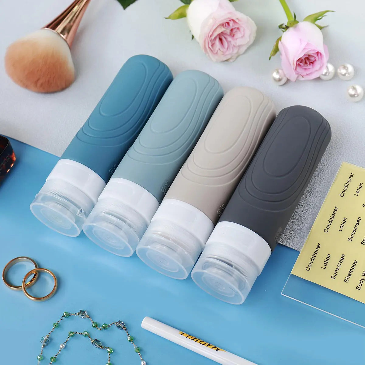 Travel Bottles for Toiletries, Approved 3oz Travel Size Containers BPA Free Leak Proof Refillable Liquid Silicone Squeezable liu