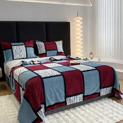 Lightweight Luxurious Warm Sleeping Plaid Milk Down Thin Blanket Multi Color Spring Summer Suitable For Sofas Bedrooms Blankets