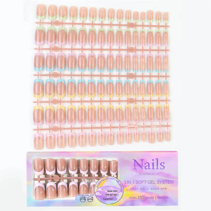 150pcs 6 Colors Fake Nail Multi-size False Nail Press On Acrylic Nails Almond French Wearing Armor Removable Convenient