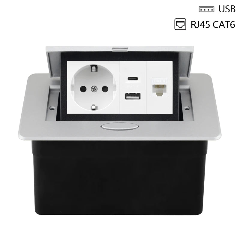 220V Desktop Power Socket Pop-up Hidden Socket EU Socket Built-in Socket With Dual USB Interface And type-C Interface