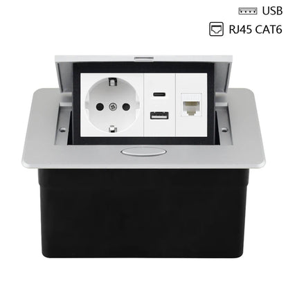 220V Desktop Power Socket Pop-up Hidden Socket EU Socket Built-in Socket With Dual USB Interface And type-C Interface
