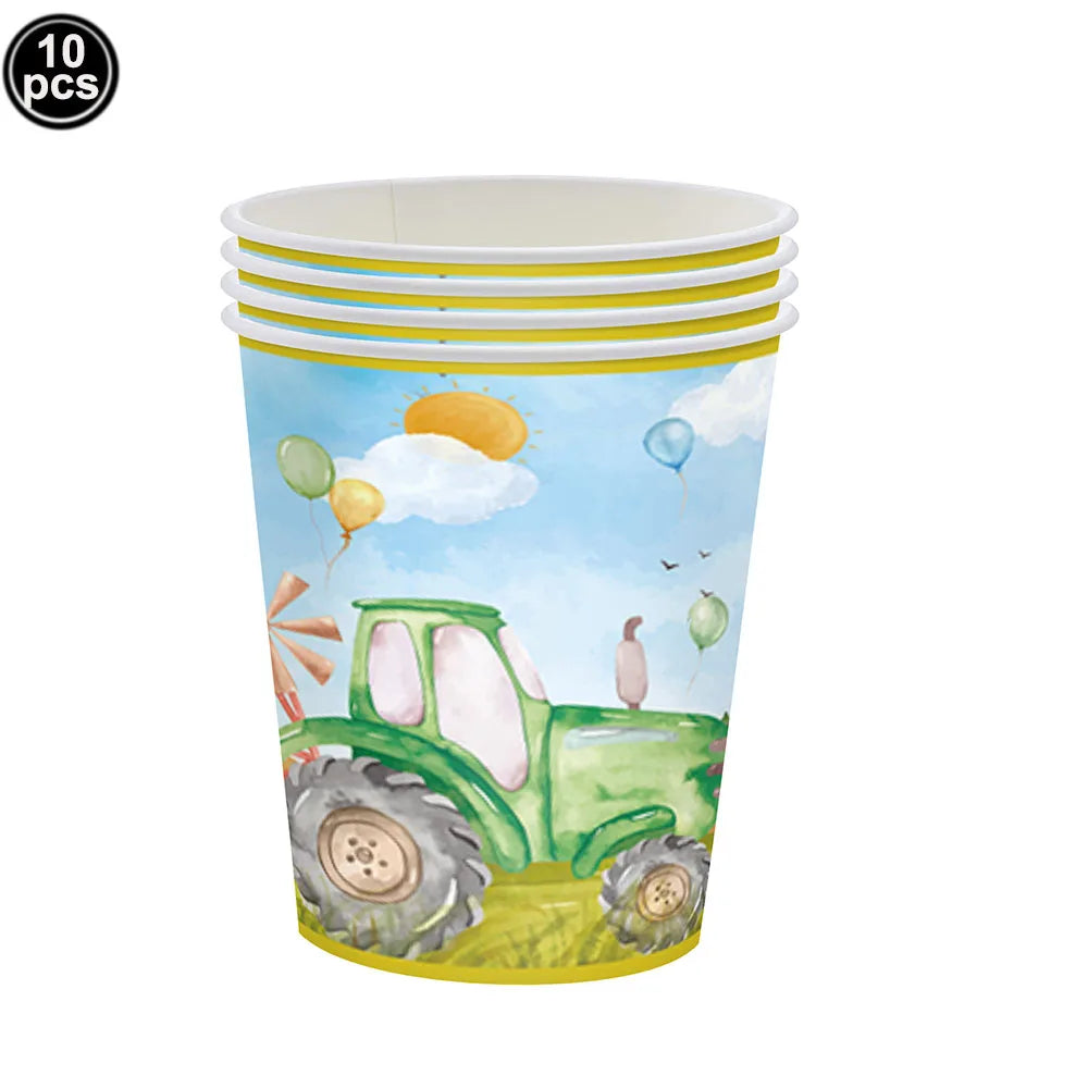 Farm Green Tractor Supplies Tractor Balloons Banner Hanging Swirl Cupcake Toppers Tractor Farm Themed Birthday Party Decorations