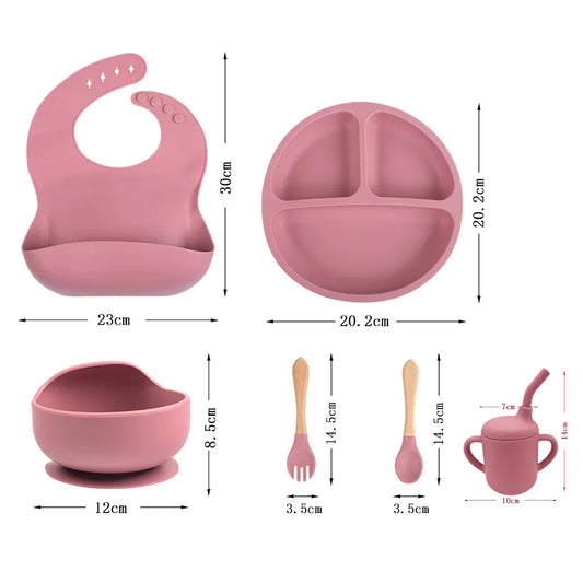 Children's silicone tableware set Baby Complementary Food Training 1/2/3/5PCS Set Sucker Bowl Bib Cup Fork Spoon Set Maternal
