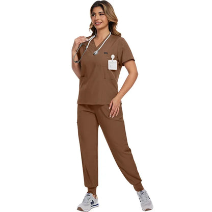 Surgical Scrubs Unisex - Quick-Dry Dental Clinic & ER Workwear Split Set W/Short Sleeve & Anti-Microbial 6 Pockets