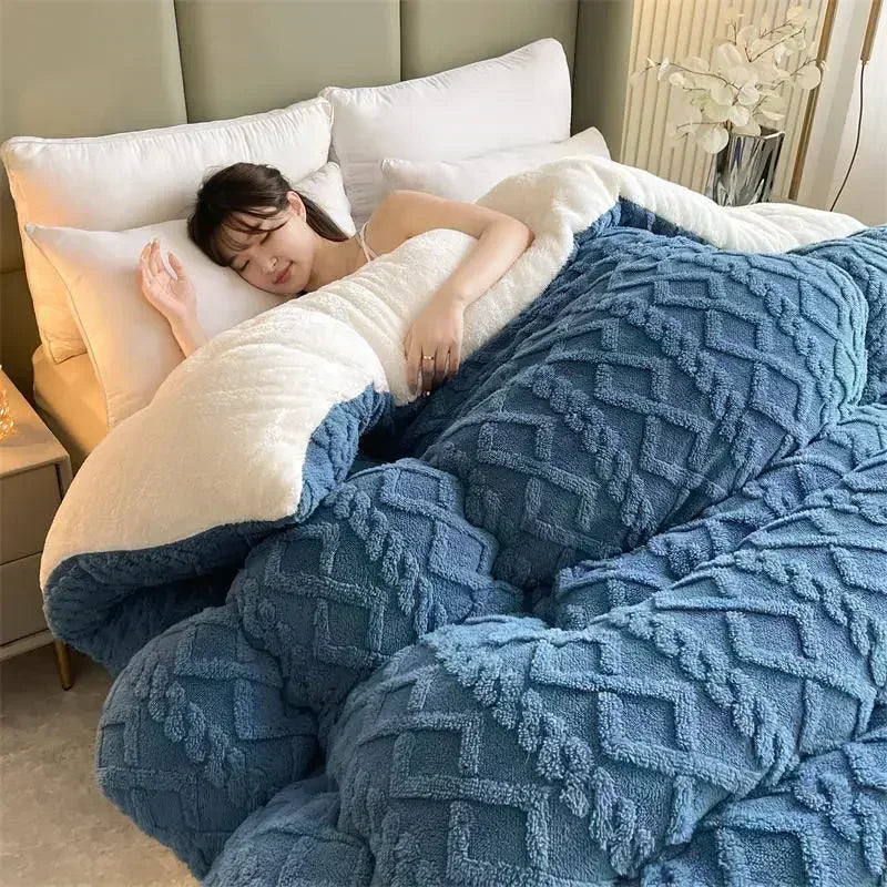 Super Thick Weighted Winter Blanket for Bed Faux Lamb Cashmere Plush Fleece Throw Queen King Size Cozy Warm Quilt Comforter