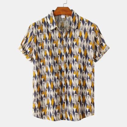 Ethnic style men's shirt Leisure beach breathable button shirts Outdoor street fashion short sleeved men's lapel Hawaiian tops