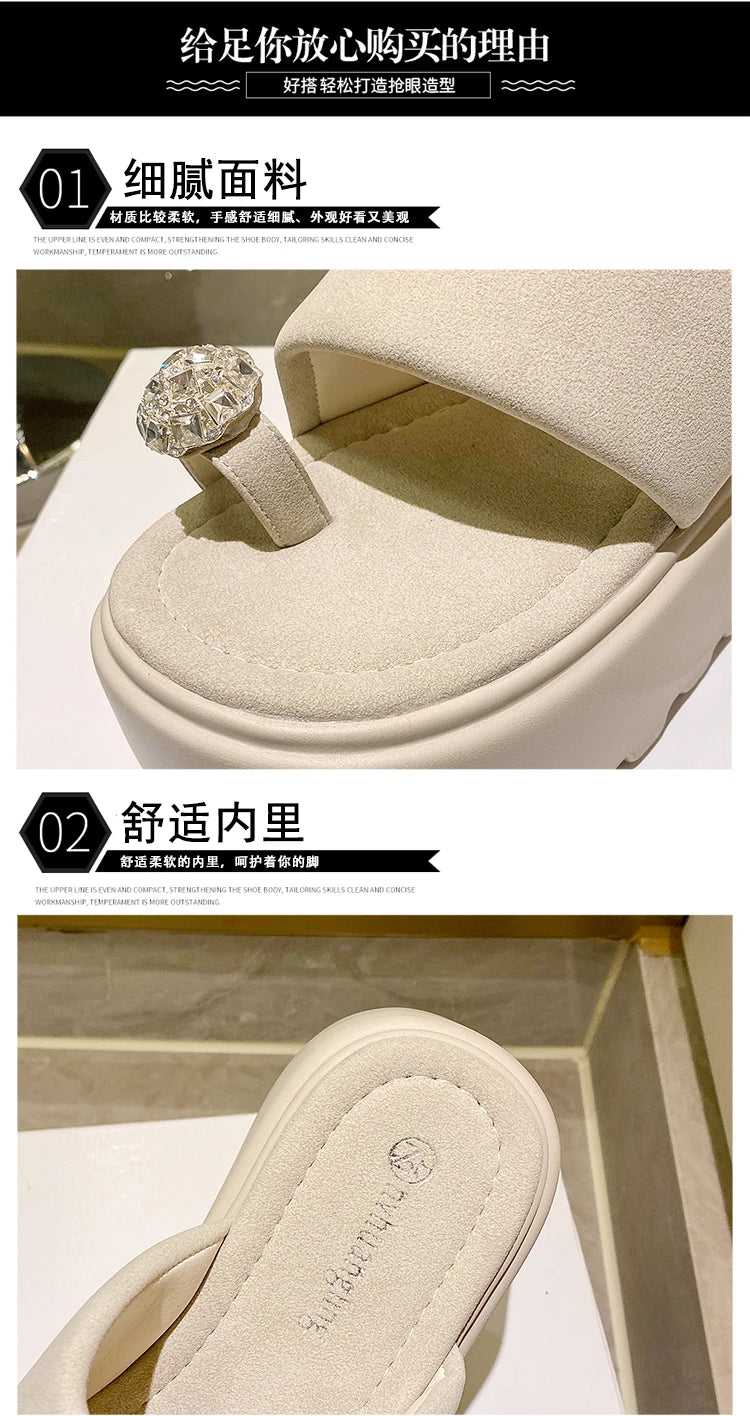 7cm Shiny Rhinestone High Platform Slippers Women Butterfiy-Knot Heels Chunky Sandals Woman Summer Thick Bottom Wedges Slides