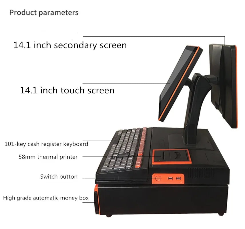 14.1 inch touch screen, cash box, keyboard, whole package POS computer factory POS System cash Register Terminal