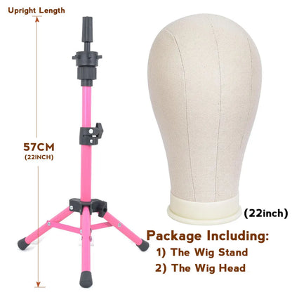 21-23inch Canvas Block Head Mannequin Wig Head Wig Stand Tripod with Head Mannequin Head Wig Display Styling Head With Stand