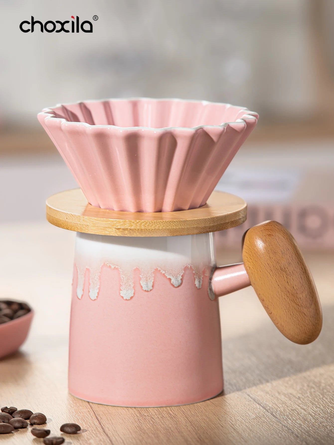 3pcs/set Pink Pour Over Coffee Set, Hand Brew Coffee Maker, Ceramic Coffee Pot Coffee Filter Dripper Coffee Accessories