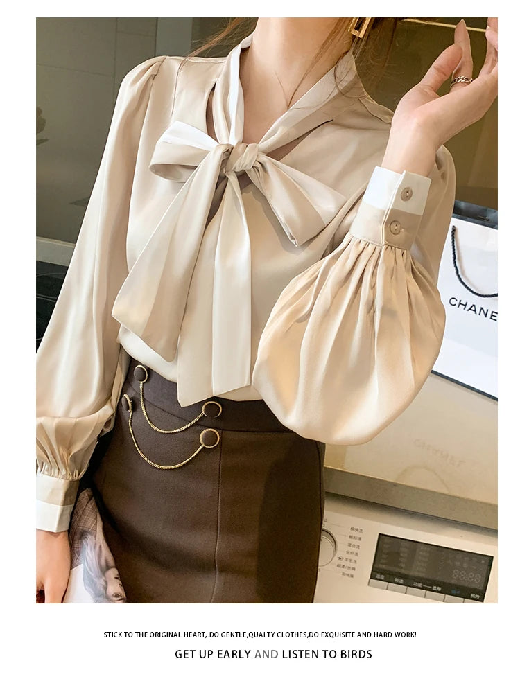 Elegant Office Blouses Women Chiffon Autumn Winter Korean Fashion Casual Streetwear Blusas Mujer Puff Sleeve Ladies Tops Shirts