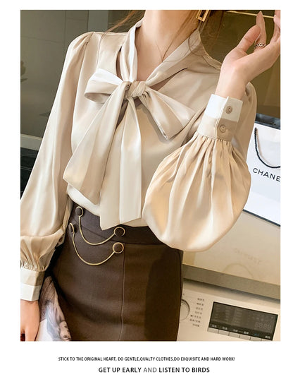 Elegant Office Blouses Women Chiffon Autumn Winter Korean Fashion Casual Streetwear Blusas Mujer Puff Sleeve Ladies Tops Shirts