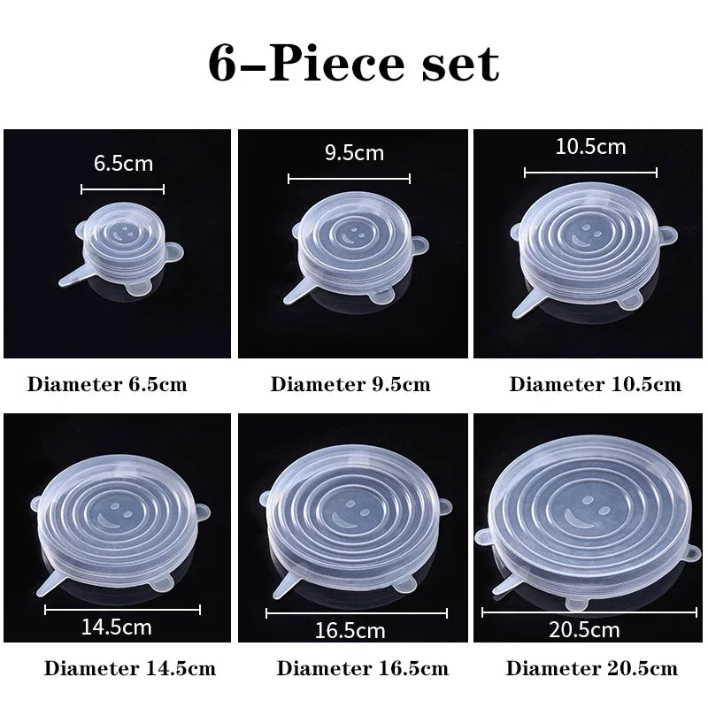 6PCS Adaptable Lid Silicone Cover Food Caps Elastic Stratchy Fresh Microwave Lids Stretch Silicone Cover for Kitchen Accessories