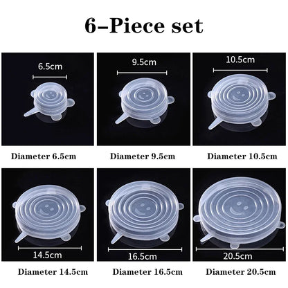 6PCS Adaptable Lid Silicone Cover Food Caps Elastic Stratchy Fresh Microwave Lids Stretch Silicone Cover for Kitchen Accessories