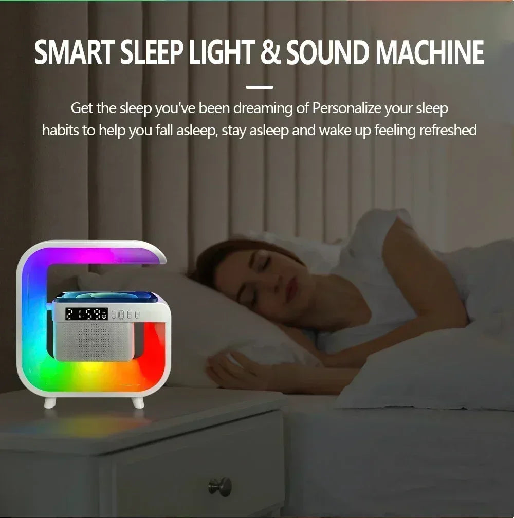 Multifunctional Atmosphere RGB Desk Clock Nightlight Wireless Charger Bluetooth Speakers for iPhone Samung Xiaomi Fast Charging