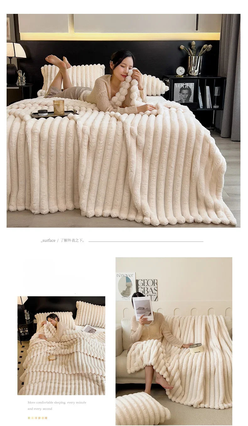 Solid Color Thickened Wide Striped Multifunctional Blanket Can Be Used As Bed Sheet Cover Blanket， Nap Blanket， Pet Blanket