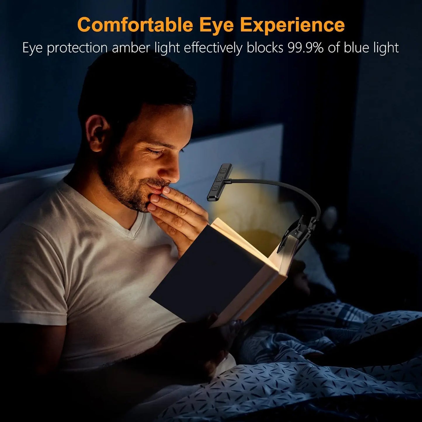LED Book Light Reading Light Eye Caring Clip-on USB Rechargeable Dimmable Light Lamp Adjustable Flexible Night Reading Lamp