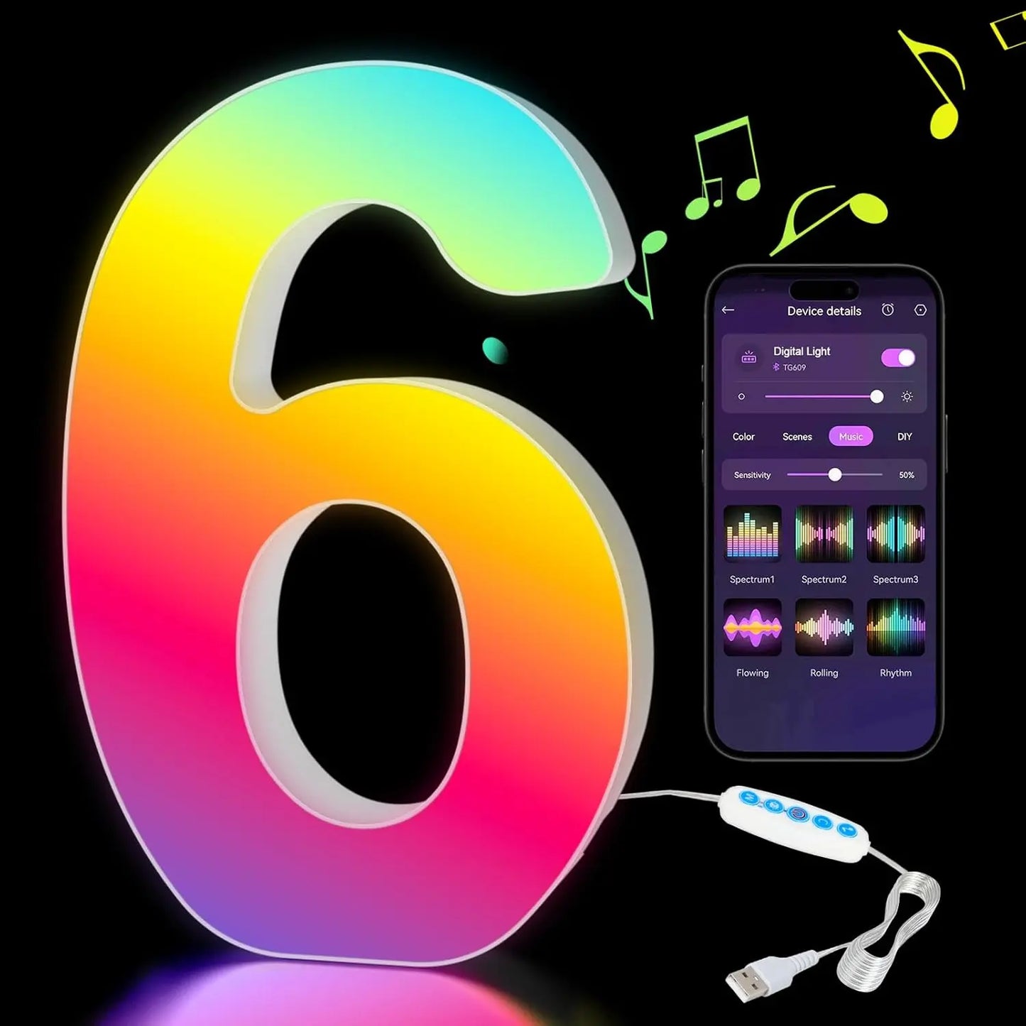 Smart LED Letters Lights Alphabet Light Decorative Name Letter Number Lamp Night Light USB MeRGBW App Music Sync Logo Game Home