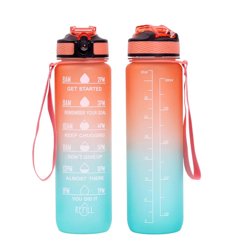 1L 1000ml Water Bottle Liter Stay Hydrated  Material Plastic Sport Bottle Reminder Times Sports Outdoor Fitness Office Running