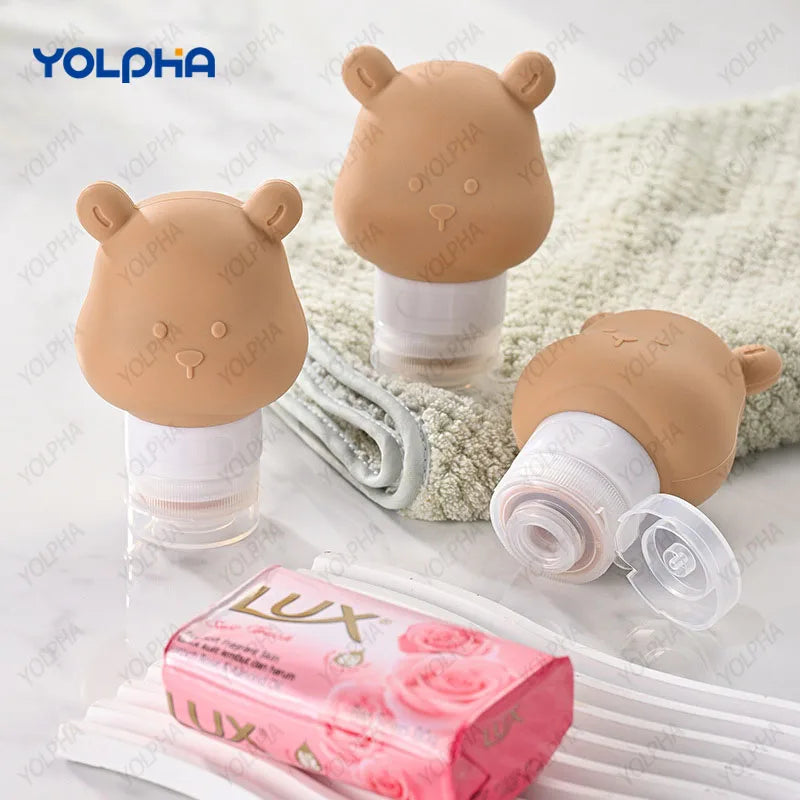 Cute Bear Travel Bottles Leak Proof Portable Mini Refillable Squeezable Containers for Shampoo Conditioner Lotion Toiletries