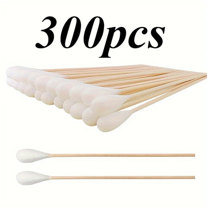 100/300PCS 6 Inch Precision Tips Cotton Swabs - Long Wooden Stick Cotton Buds Pointed Cotton Swabs With Case - Cotton