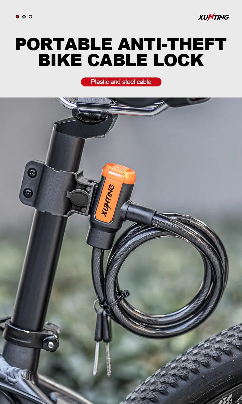 Xunting Bike Lock Coiled Secure Keys Bike Cable Lock with Mounting Bracket Weathproof Anti Theft Scooter Bicycle Lock