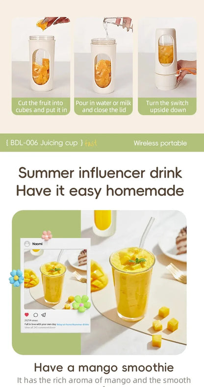 Electric portable blender, 12-blade 400ML juicer, fruit blender, USB rechargeable smoothie juicer, milkshake juicer