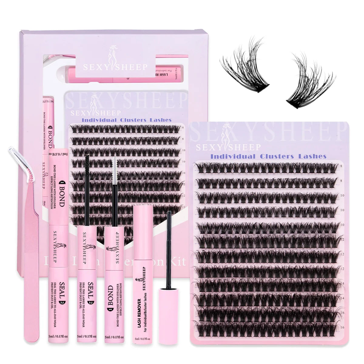 DIY Lash Extension Kit Lash Clusters Eyelash Extension Individual Lashes Kit with Lash Bond & Seal Remover Tweezers