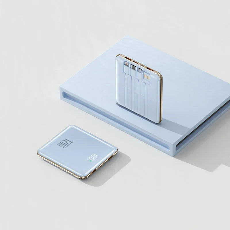 Power Bank 20000mAh Ultra Thin Portable Charger with Built-in Cable Large Capacity Super Fast Charging Powerbank for Smartphones