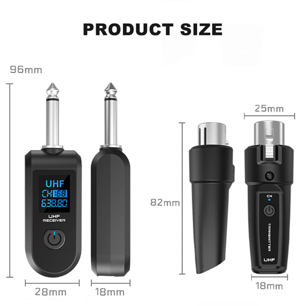 Wireless Microphone Transmitter Receiver System UHF XLR Adapter System for Dynamic Microphone Guitar Audio Mixer PA System