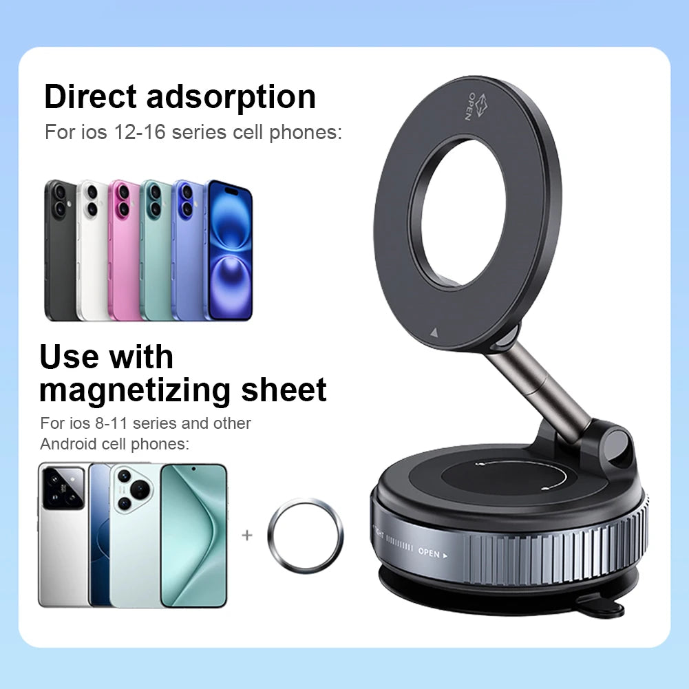 Magnetic Vacuum Adsorption Car Phone Mount 360° Rotatable Folding Mobile Phone Stand for Car/Gym/Mirror/Shower/Smooth Surface