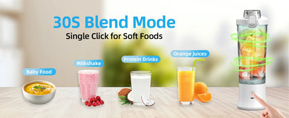 Powerful 20 oz Personal Portable Blender BPA Free USB C Rechargeable Blender with Travel Lid for Shakes Smoothies Home Travel